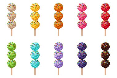 Köfteli dondurma, şekerli pullu pikseller serpiştirilmiş. Vektör illüstrasyonu.