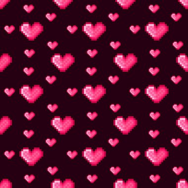 Heart pattern pixel art. Seamless pattern.