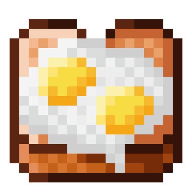 2 sahanda yumurta ve ekmek pikseli. Vektör illüstrasyonu.