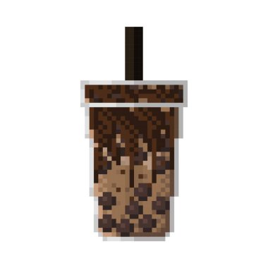 Pearl Milk Çay pikseli. Vektör illüstrasyonu.