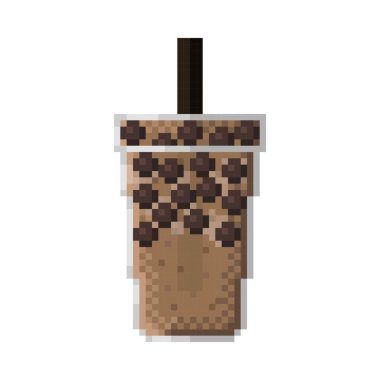 Pearl Milk Çay pikseli. Vektör illüstrasyonu.