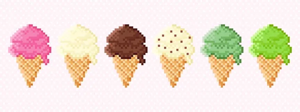 Set Ice Cream Pixel Art — Stock Vector