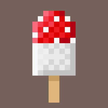 Mushroom ice cream stick pixel art. Vector illustration.