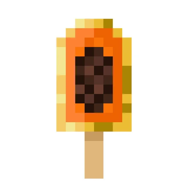 Papaya Ice Cream Stick Pixel Art Vector Illustration — ストックベクタ