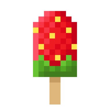 Çilekli dondurma çubuk pikseli resim. Vektör illüstrasyonu.