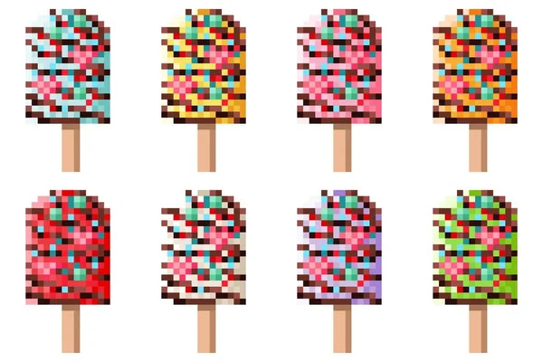 Dondurma Çubukları Piksel Resim Seti Vektör Illüstrasyonu — Stok Vektör