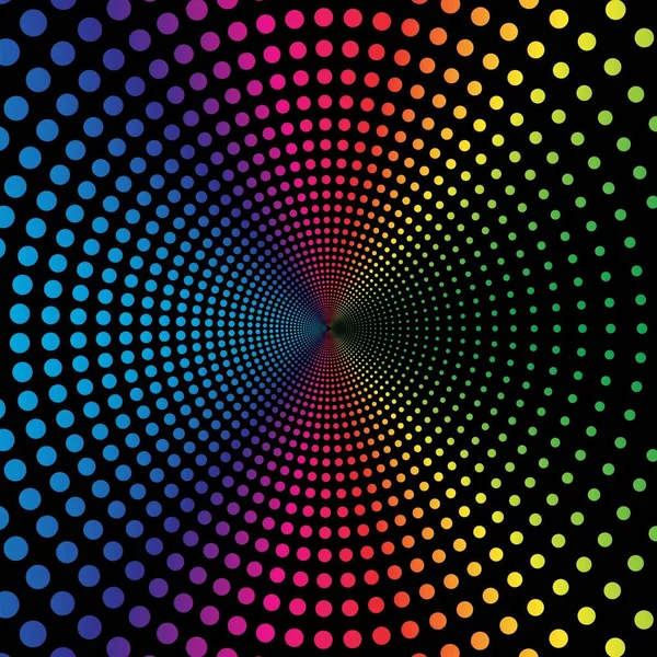 Rainbow Dot Circle Halftone Black Background Vector Illustration — Stock vektor