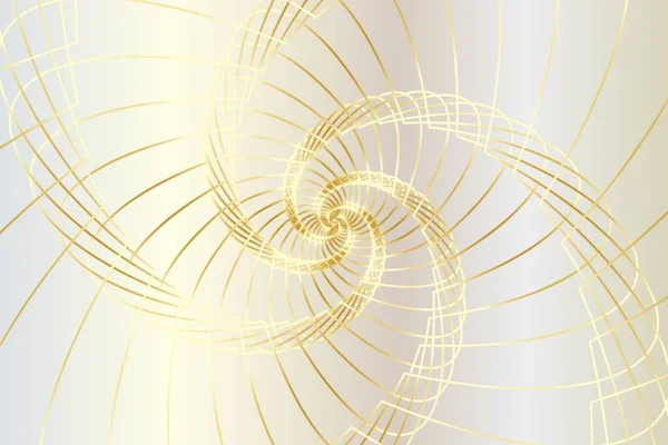 Distorted Abstract Lines Wireframe Tunnel Gold Spiral Line Golden Ratio — Stok Vektör