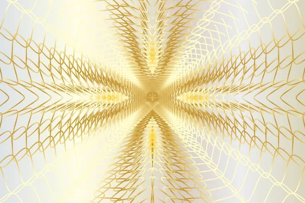 Distorted Abstract Lines Wireframe Tunnel Gold Spiral Wave Line White — Stock vektor