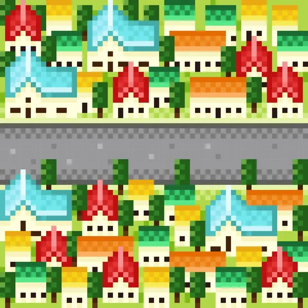 Village Pixel Art Vector Illustration — 图库矢量图片