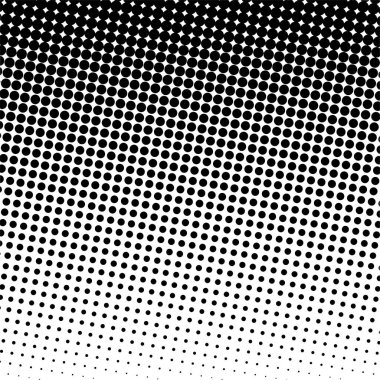 Beyaz ve siyah daireler, yarım ton eğimli arkaplan. Vektör illüstrasyonu.