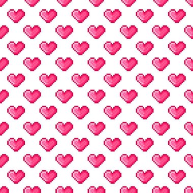 Kalp desenli pikseller. Kusursuz desen. Piksel sanat kalp deseni. Sevgililer Günü.