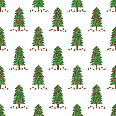 Christmas trees pattern pixel art. Seamless pattern. Pixel art Christmas trees pattern. 
