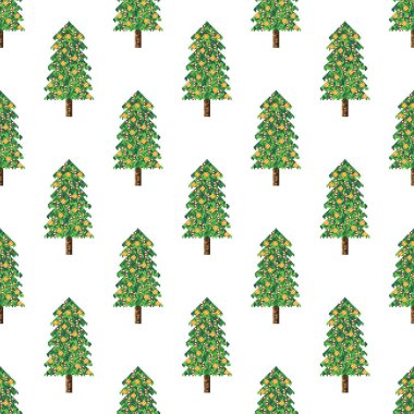 Christmas trees pattern pixel art. Seamless pattern. Pixel art Christmas trees pattern.