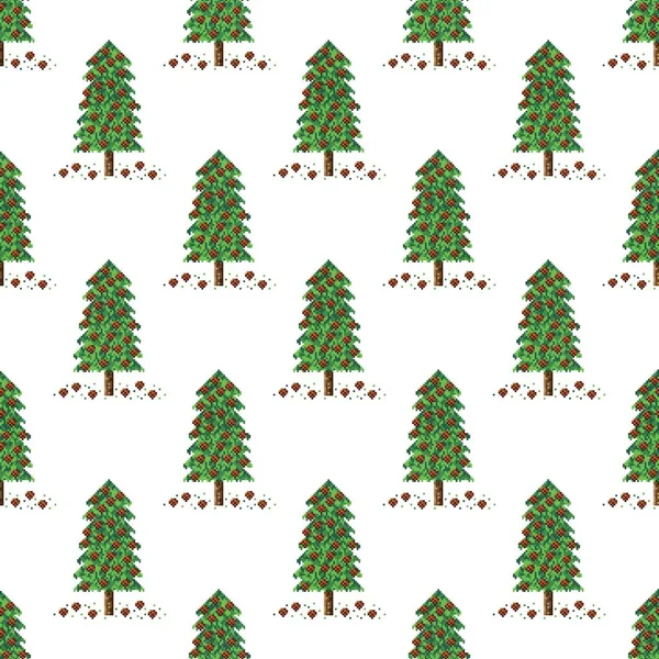 Christmas Trees Pattern Pixel Art Seamless Pattern Pixel Art Christmas — Archivo Imágenes Vectoriales