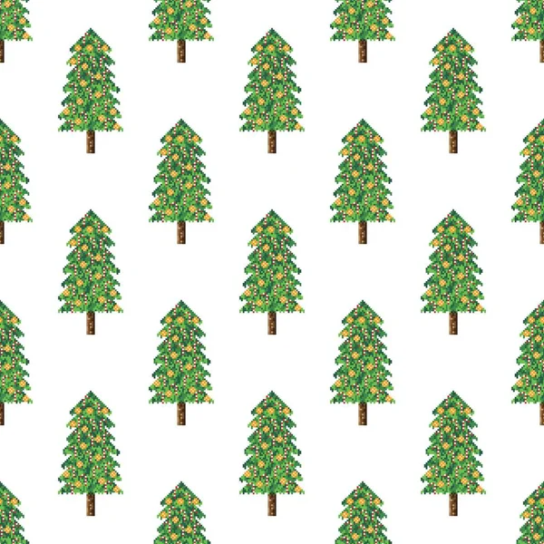 Christmas Trees Pattern Pixel Art Seamless Pattern Pixel Art Christmas — Vector de stock