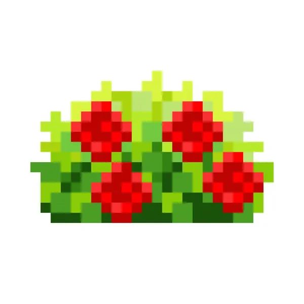 Rose Bush Pixel Art Decorative Bush Pixel Art Vector Illustration — Wektor stockowy