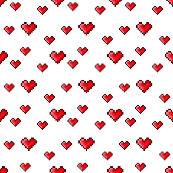心型像素艺术 无缝图案 Pixel艺术心脏模式 情人节 — 图库矢量图片