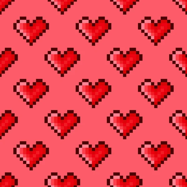 Pixelkunst Mit Herzmuster Nahtloses Muster Pixel Art Herzmuster Valentinstag — Stockvektor