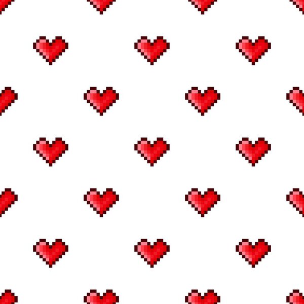 Пиксельный рисунок сердца. Бесшовный шаблон. Пиксельный рисунок сердца. День святого Валентина.