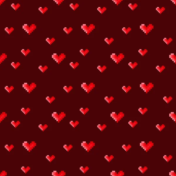 Padrão Cardíaco Pixel Art Padrão Sem Costura Padrão Coração Arte — Vetor de Stock