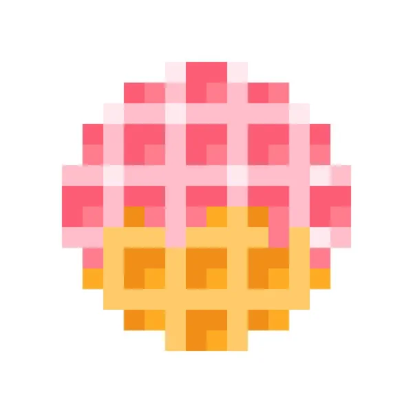 Circle Waffle Pixel Art Vector Illustration Valentine Day Strawberry Glazed — Stockvector