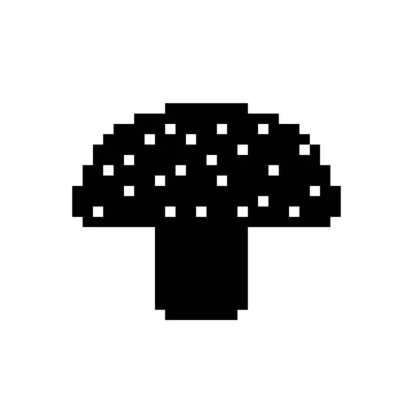 Black Mushroom Pixel Art Icon Icon Mushroom — Vector de stock