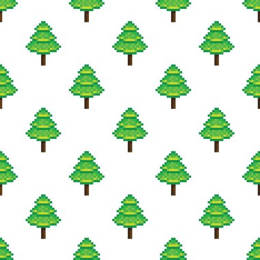 Christmas trees pattern pixel art. Seamless pattern. Pixel art Christmas trees pattern.