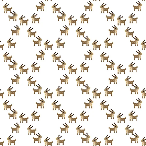 Reindeer Pixel Art Merry Christmas Vector Illustration Seamless Pattern — Image vectorielle