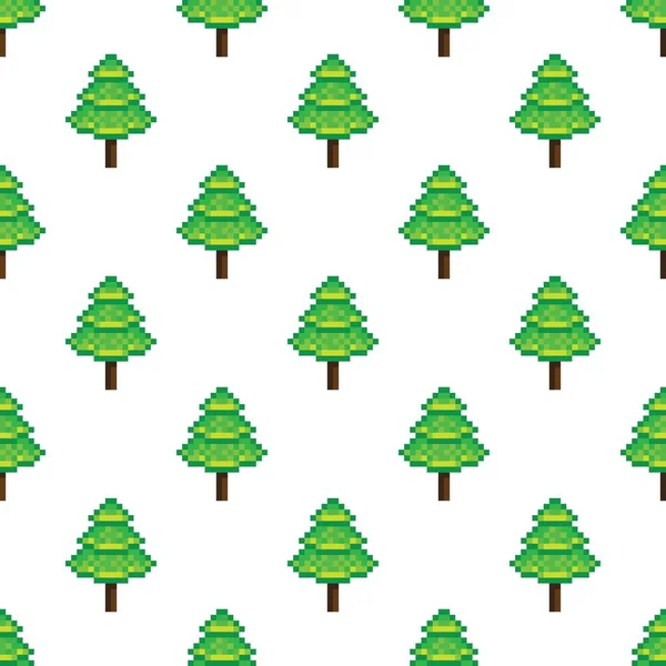 Christmas Trees Pattern Pixel Art Seamless Pattern Pixel Art Christmas — Vetor de Stock