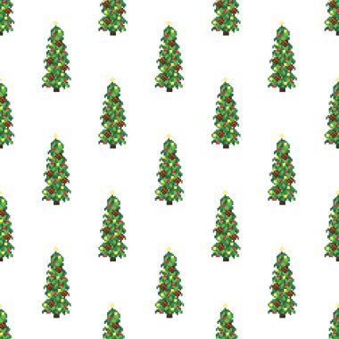 Christmas trees pattern pixel art. Seamless pattern. Pixel art Christmas trees pattern. 