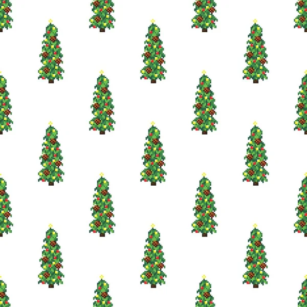 Christmas Trees Pattern Pixel Art Seamless Pattern Pixel Art Christmas — Archivo Imágenes Vectoriales