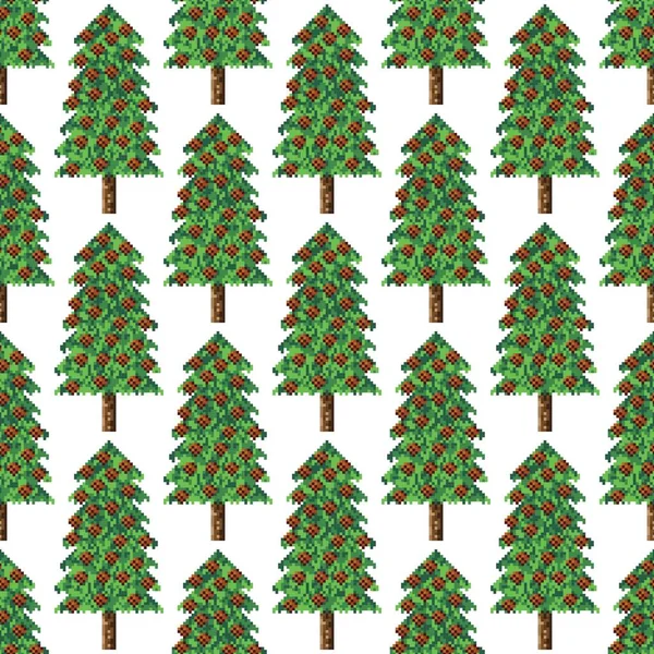 Christmas Trees Pattern Pixel Art Seamless Pattern Pixel Art Christmas — Vettoriale Stock