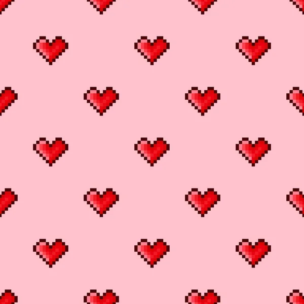 Srdeční Obrazec Pixel Bezproblémový Vzorec Pixelový Vzorec Srdce Valentýn — Stockový vektor