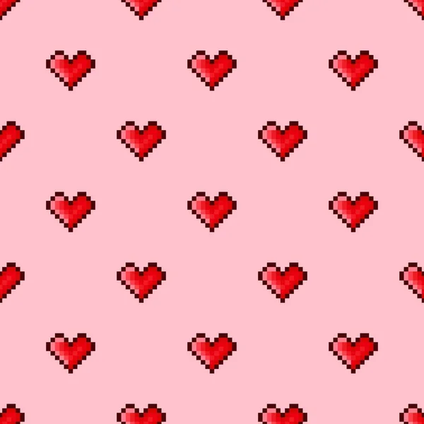 Pixelkunst Mit Herzmuster Nahtloses Muster Pixel Art Herzmuster Valentinstag — Stockvektor