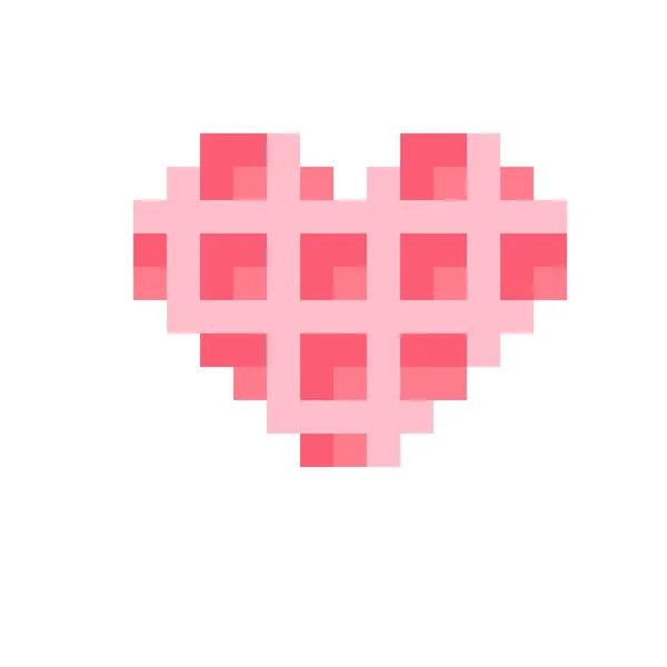 Heart Waffle Pixel Art Vector Illustration Valentine Day Strawberry Waffle — ストックベクタ