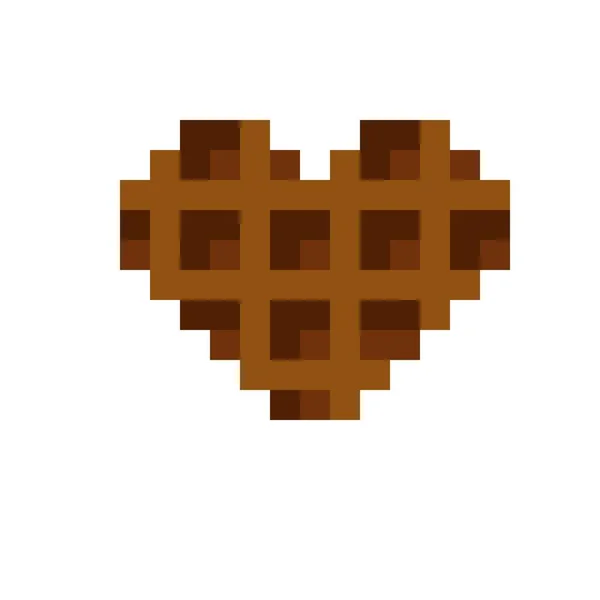 Heart Waffle Pixel Art Vector Illustration Valentine Day Chocolate Waffles — Stockvektor