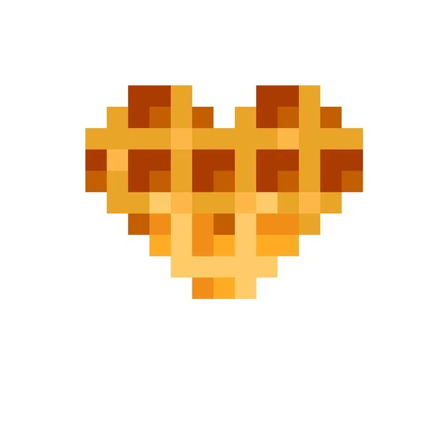 Heart Waffle Pixel Art Vector Illustration Valentine Day Honey Glazed — стоковый вектор