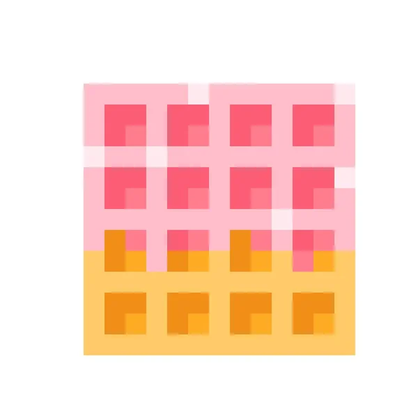 Square Waffle Pixel Art Vector Illustration Valentine Day Strawberry Glazed — Stockvector