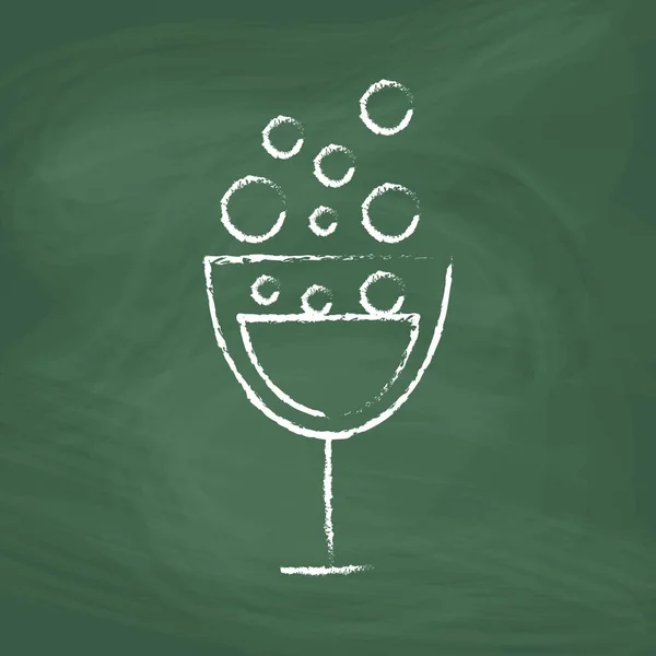 Wine Glass Line Icon Design White Chalk Draw Picture Blackboard — Stock Vector