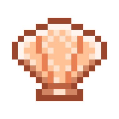 Kabuk simgesi piksel sanatı. Deniz tarağı piksel sanatı. Vektör illüstrasyonu.