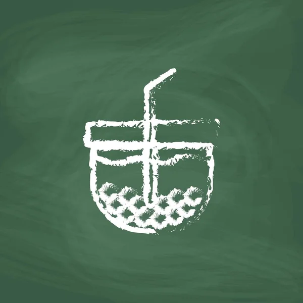 Pearl Milk Tea Line Icon Design White Chalk Draw Picture — 스톡 벡터