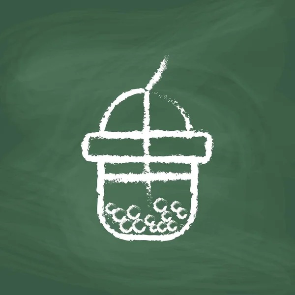 Pearl Milk Tea Line Icon Design White Chalk Draw Picture — Vettoriale Stock