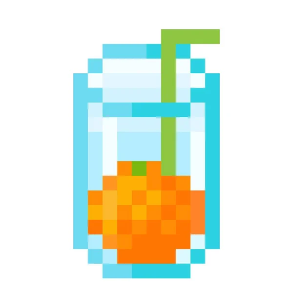 Arte Pixel Suco Laranja Suco Laranja Arte Pixel Ícone Vidro —  Vetores de Stock