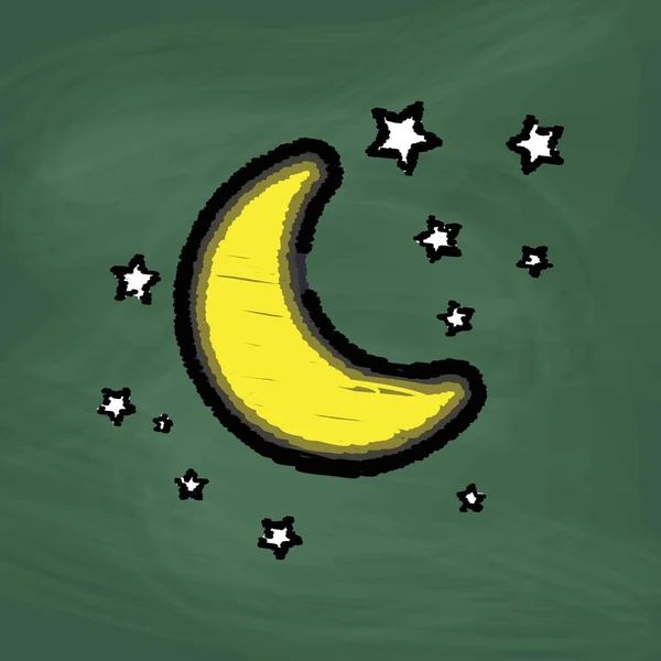 Mond Und Sterne Ikonendesign Bunte Kreide Zeichne Ein Bild Auf — Stockvektor