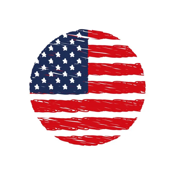Design Americké Vlajky Barevná Křída Nakreslit Obrázek Bílém Pozadí — Stockový vektor