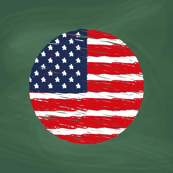 Amerykańska Flaga Ikona Kolorowa Kreda Narysuj Obrazek Tablicy — Wektor stockowy
