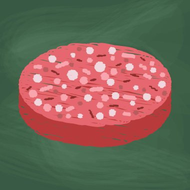 Bologna sosis ikonu tasarımı, renkli tebeşir. Tahtaya bir resim çiz.