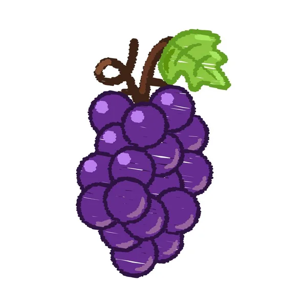 Grapes Fruit Icon Design Colorful Chalk Draw Picture White Background — Stockový vektor
