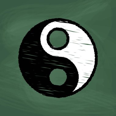 Yin Yang Icon design, Colorful chalk. Draw a picture on the blackboard.